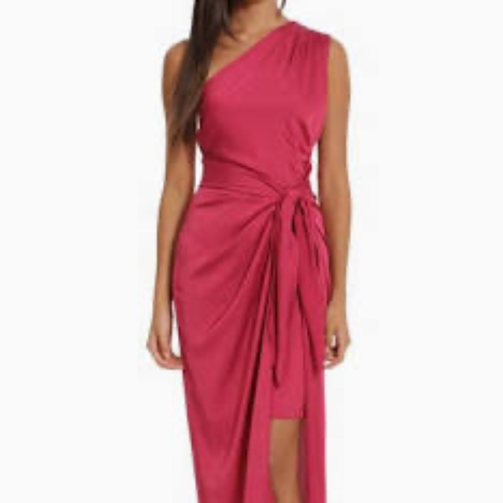 Donna Morgan One Shoulder Tie Waisted Draped Dress - Vivacious, Size 8